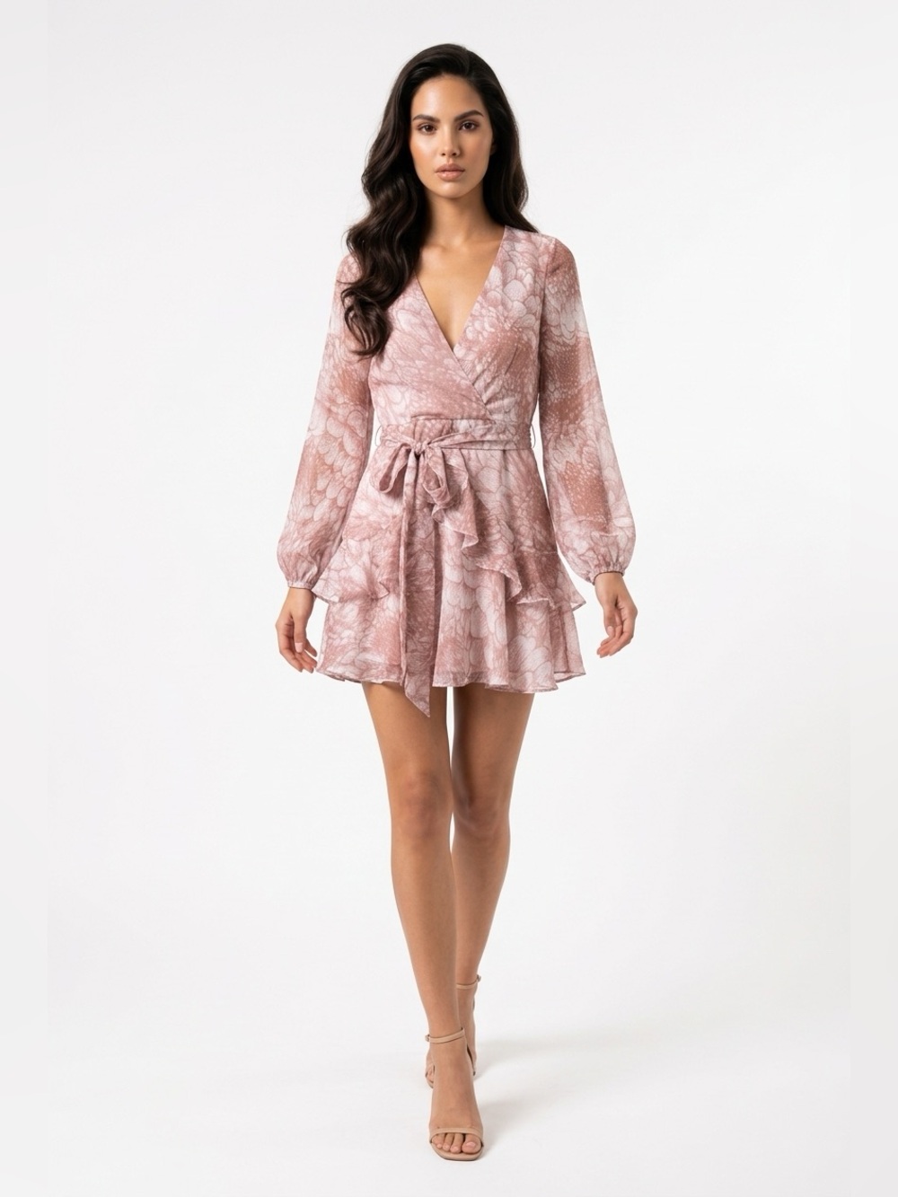 Selfie Leslie Blush Floral Wrap Mini Dress